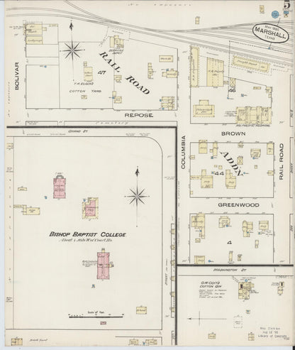 Sanborn Fire Insurance Map from Marshall, Harrison County, Texas (1885), Sheet #0005 - Historic Sanborn Fire Insurance Map Print, vintage old map wall art, antique decor, genealogy gift, Texas Texas map