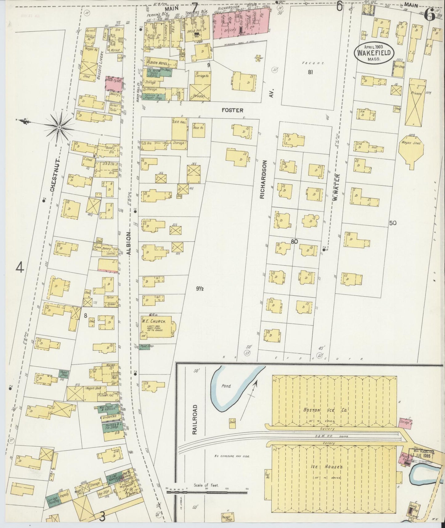Sanborn Fire Insurance Map from Wakefield, Middlesex County, Massachusetts (1903), Sheet #0006 - Historic Sanborn Fire Insurance Map Print, vintage old map wall art, antique decor, genealogy gift, Massachusetts Massachusetts map