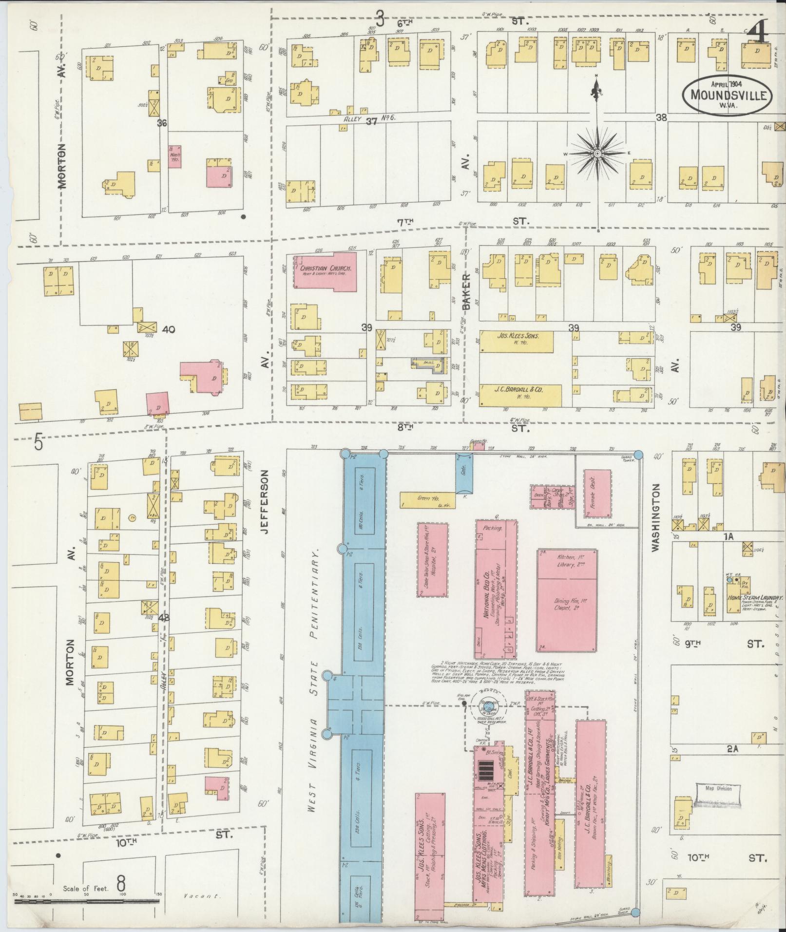 Sanborn Fire Insurance Map from Moundsville, Marshall County, West Virginia (1904), Sheet #0004 - Complete Map Set gallery image, historic Sanborn map, vintage wall art, West Virginia West Virginia