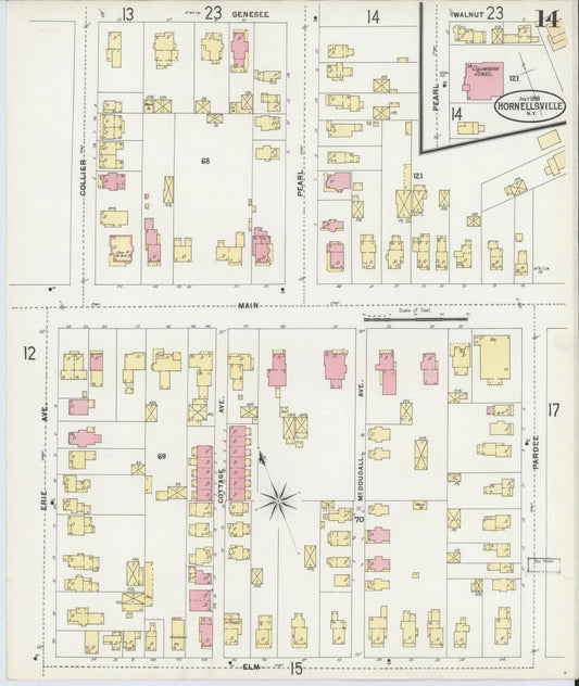 Sanborn Fire Insurance Map from Hornell, Steuben County, New York (1898), Sheet #0014 - Historic Sanborn Fire Insurance Map Print, vintage old map wall art, antique decor, genealogy gift, New York New York map