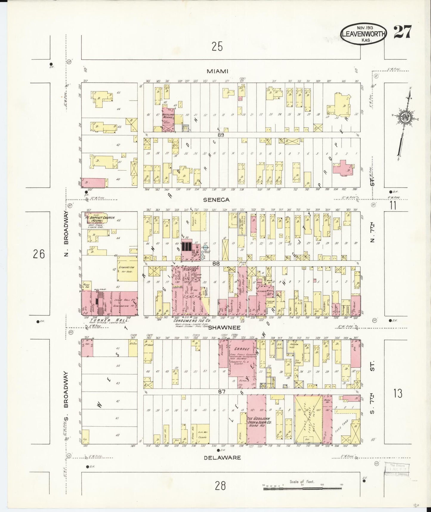 Sanborn Fire Insurance Map from Leavenworth, Leavenworth County, Kansas (1913), Sheet #0028 - Historic Sanborn Fire Insurance Map Print, vintage old map wall art, antique decor, genealogy gift, Kansas Kansas map