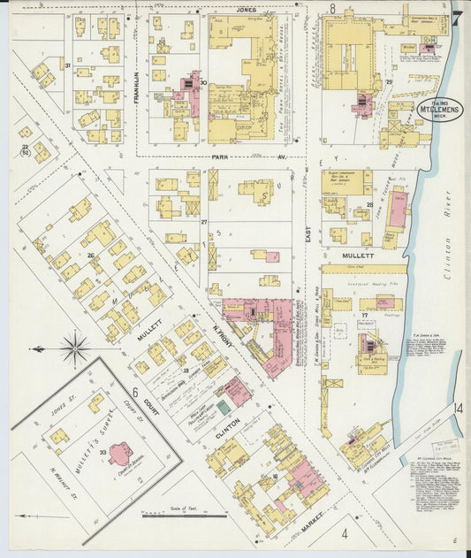 Sanborn Fire Insurance Map from Mount Clemens, Macomb County, Michigan (1903), Sheet #0007 - Historic Sanborn Fire Insurance Map Print, vintage old map wall art, antique decor, genealogy gift, Michigan Michigan map