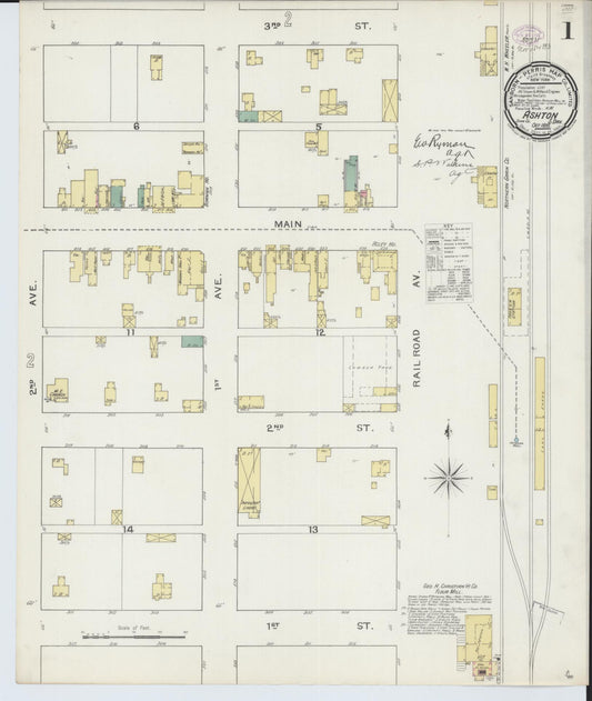 Sanborn Fire Insurance Map from Ashton, Spink County, South Dakota (1893), Sheet #0001 - Complete Map Set gallery image, historic Sanborn map, vintage wall art, South Dakota South Dakota
