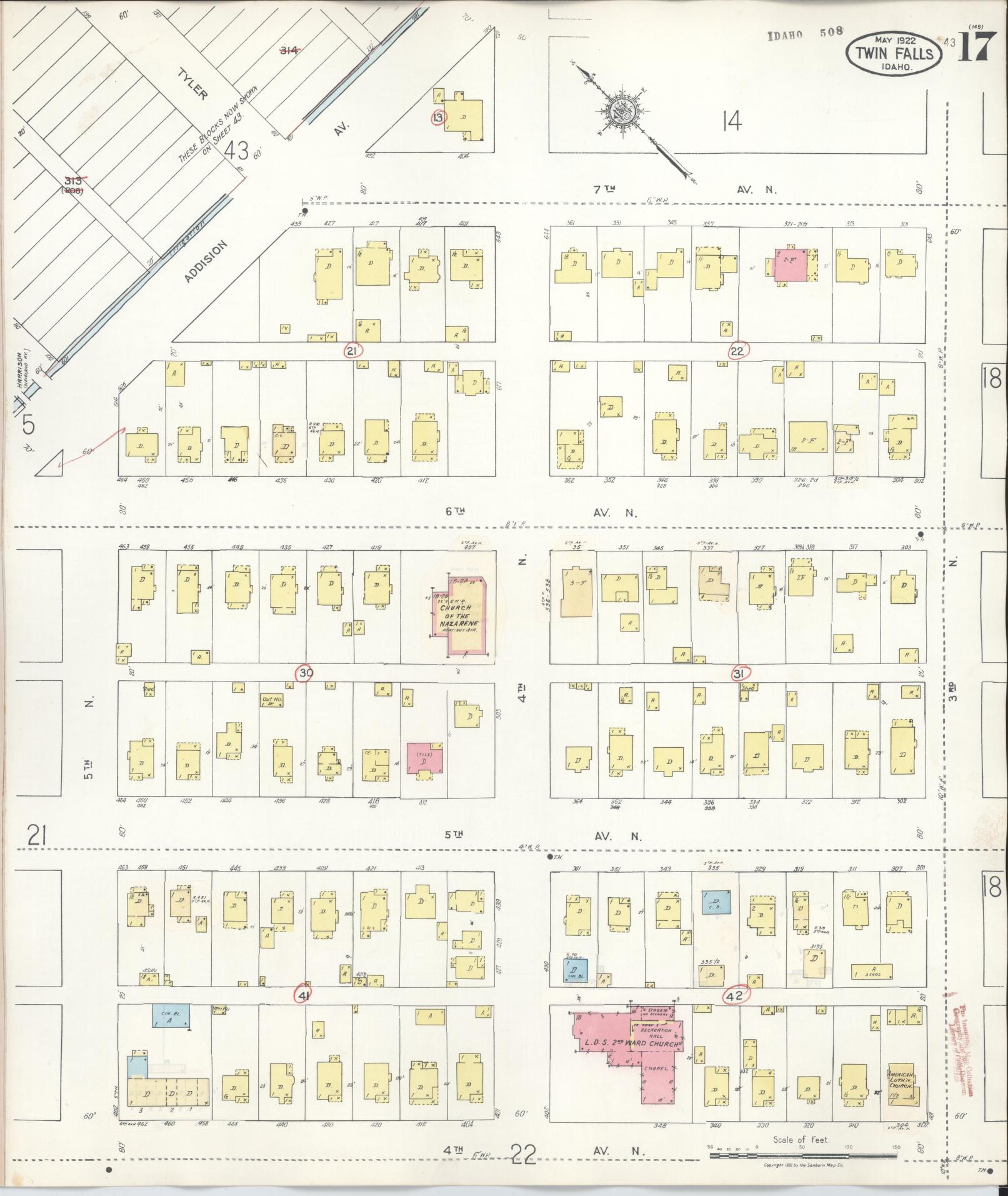 Sanborn Fire Insurance Map from Twin Falls, Twin Falls County, Idaho (1949), Sheet #0017 - Complete Map Set gallery image, historic Sanborn map, vintage wall art, Falls Idaho