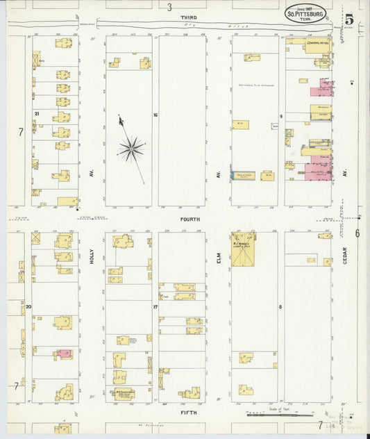 Sanborn Fire Insurance Map from South Pittsburg, Marion County, Tennessee (1907), Sheet #0005 - Historic Sanborn Fire Insurance Map Print, vintage old map wall art, antique decor, genealogy gift, Tennessee Tennessee map