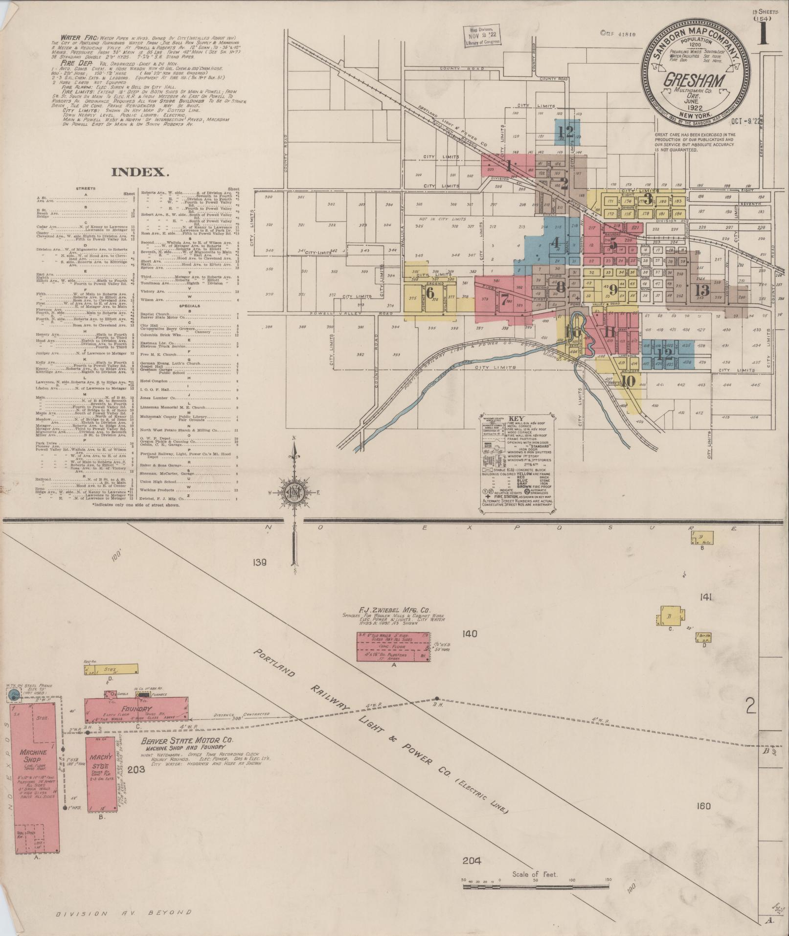 Sanborn Fire Insurance Map from Gresham, Multnomah County, Oregon (1922), Sheet #0001 - Complete Map Set gallery image, historic Sanborn map, vintage wall art, Oregon Oregon
