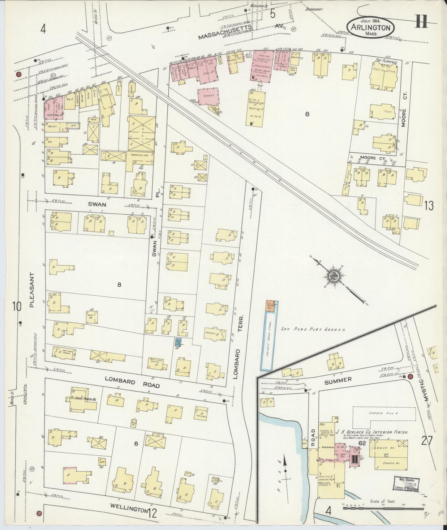 Sanborn Fire Insurance Map from Arlington, Middlesex County, Massachusetts (1914), Sheet #0011 - Complete Map Set gallery image, historic Sanborn map, vintage wall art, Massachusetts Massachusetts