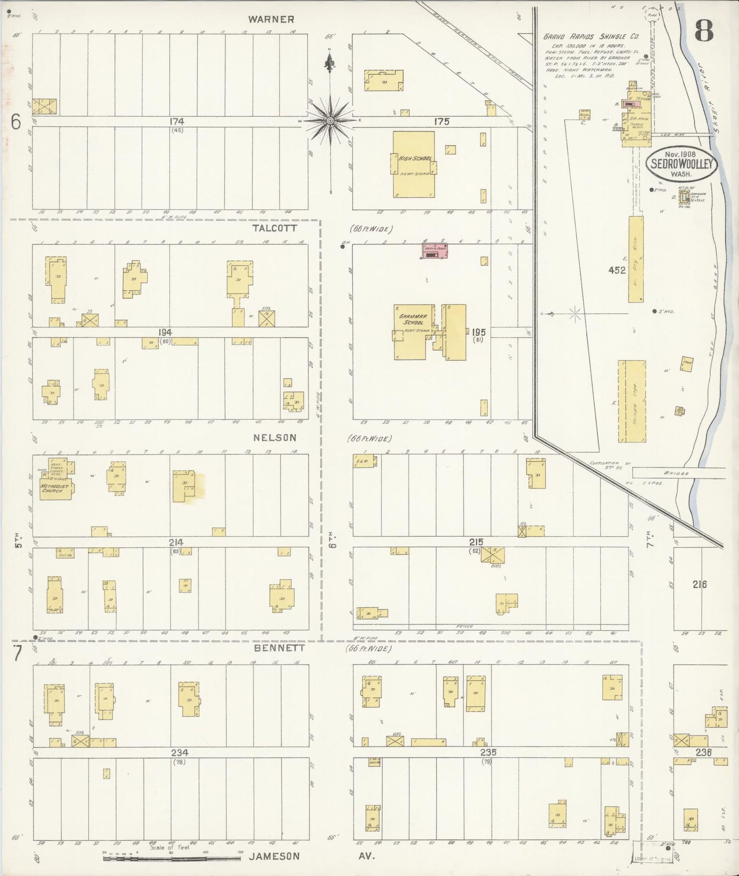 Sanborn Fire Insurance Map from Sedro Woolley, Skagit County, Washington (1907), Sheet #0008 - Complete Map Set gallery image, historic Sanborn map, vintage wall art, Washington Washington