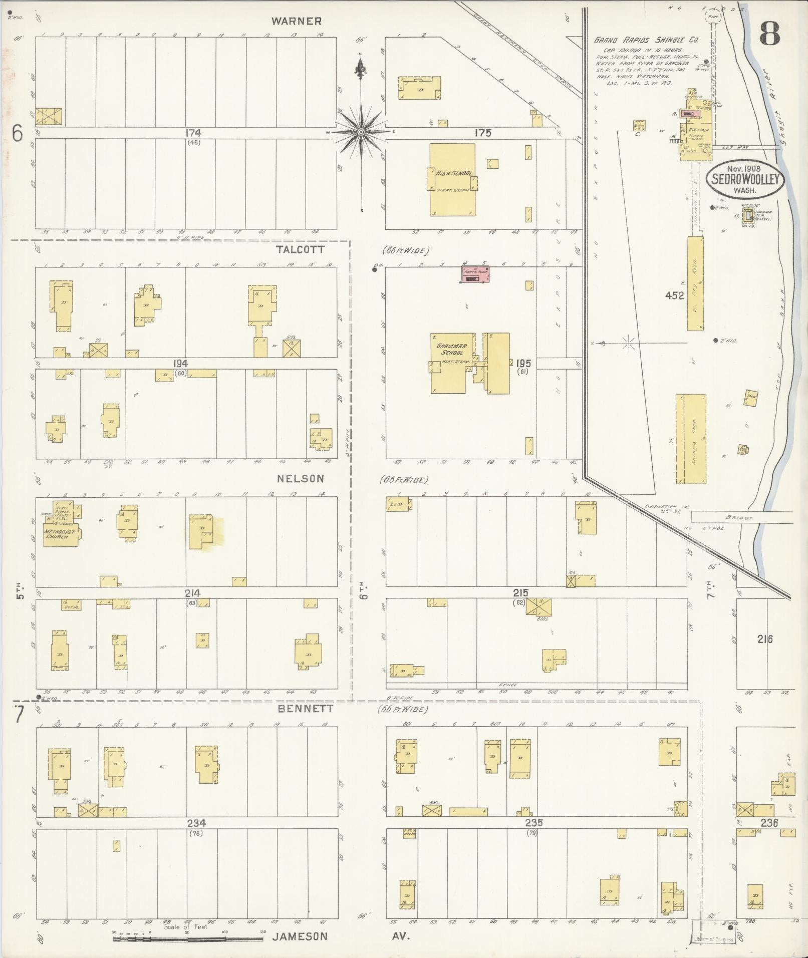 Sanborn Fire Insurance Map from Sedro Woolley, Skagit County, Washington (1907), Sheet #0008 - Complete Map Set gallery image, historic Sanborn map, vintage wall art, Washington Washington