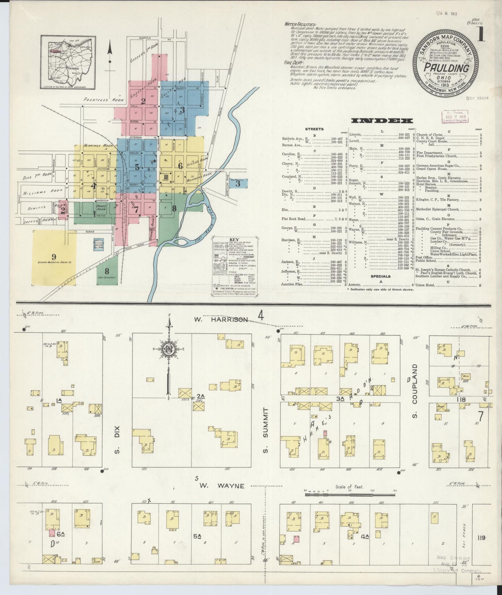Sanborn Fire Insurance Map from Paulding, Paulding County, Ohio (1913), Sheet #0001 - Historic Sanborn Fire Insurance Map Print, vintage old map wall art, antique decor, genealogy gift, Ohio Ohio map