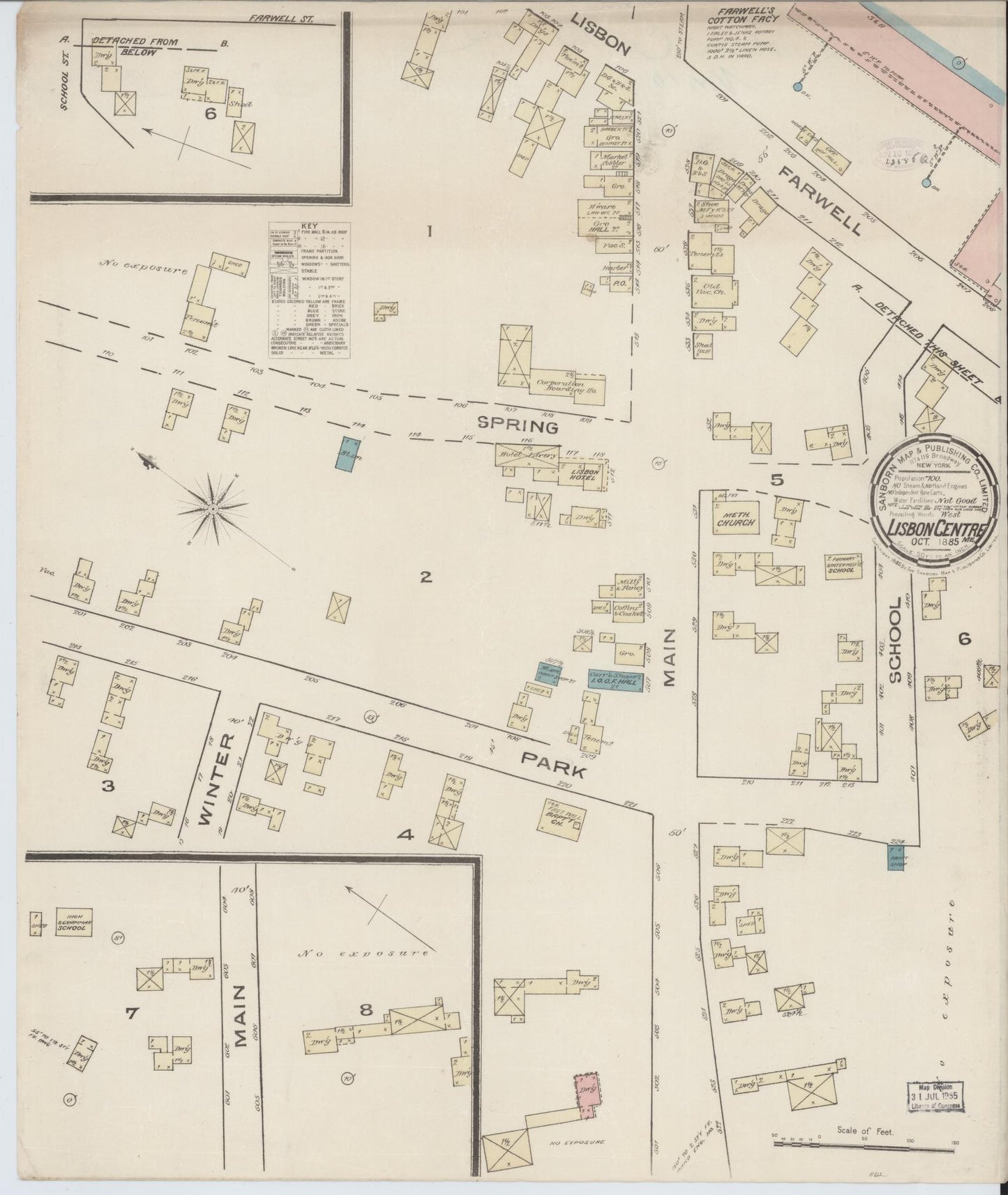 Sanborn Fire Insurance Map from Lisbon Centre, Androscoggin County, Maine (1885), Sheet #0001 - Historic Sanborn Fire Insurance Map Print, vintage old map wall art, antique decor, genealogy gift, Maine Maine map