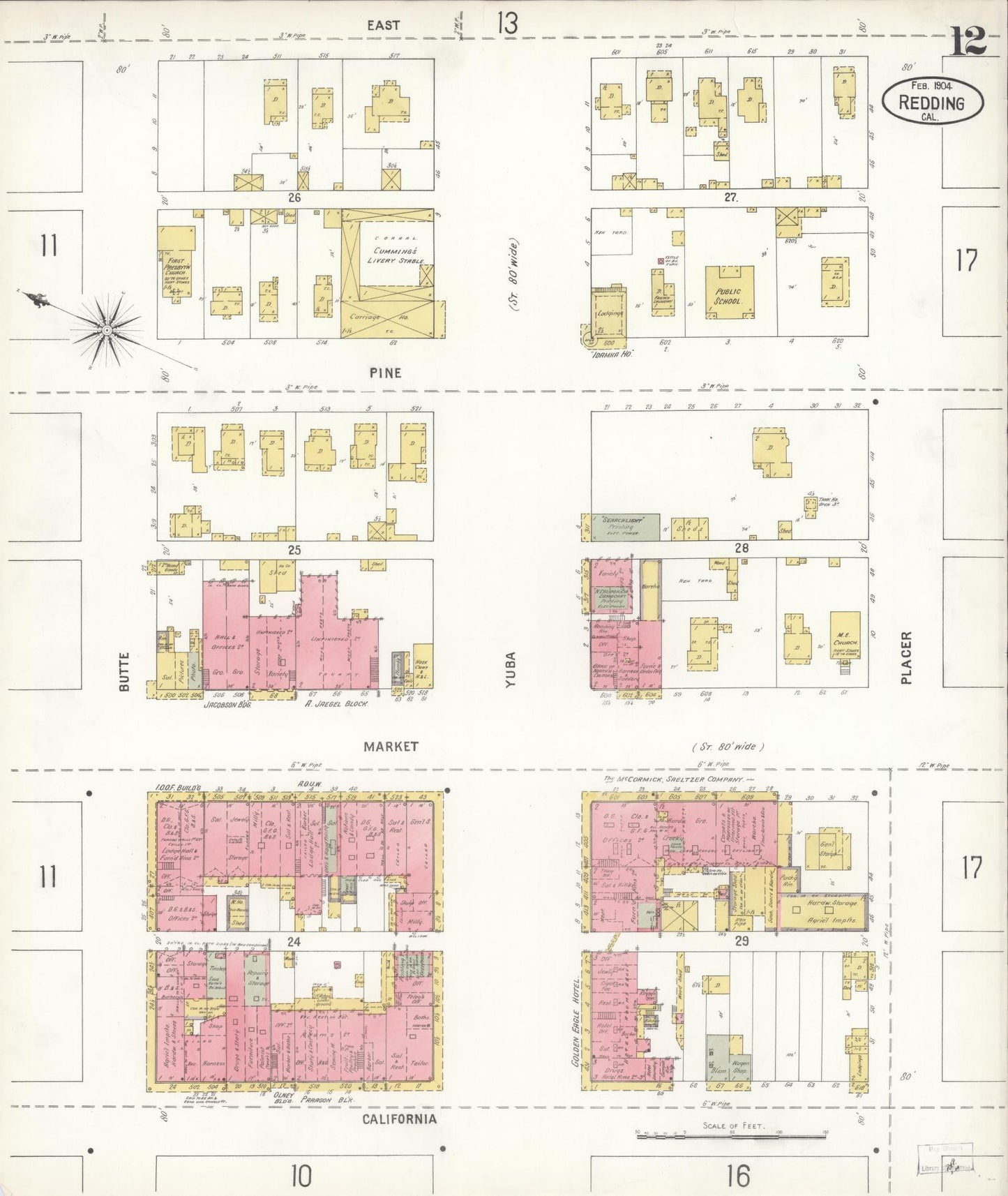 Sanborn Fire Insurance Map from Redding, Shasta County, California (1904), Sheet #0012 - Complete Map Set gallery image, historic Sanborn map, vintage wall art, California California