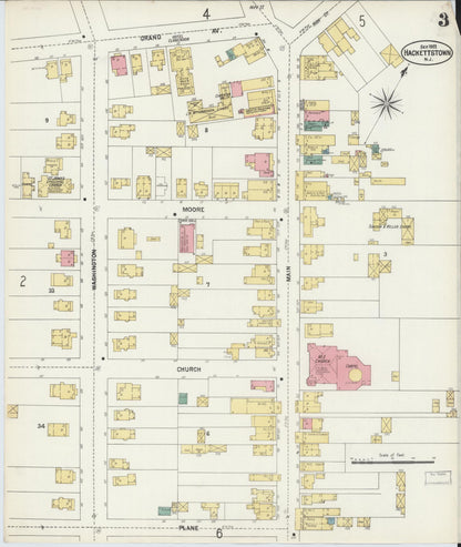 Sanborn Fire Insurance Map from Hackettstown, Warren County, New Jersey (1902), Sheet #0003 - Historic Sanborn Fire Insurance Map Print, vintage old map wall art, antique decor, genealogy gift, New Jersey New Jersey map