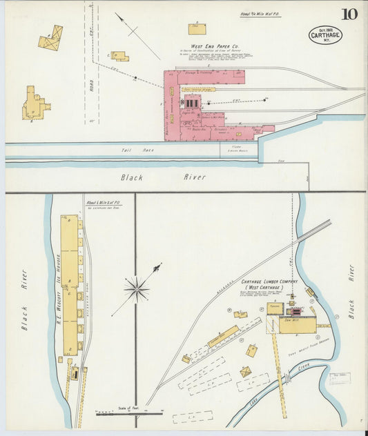 Sanborn Fire Insurance Map from Carthage, Jefferson County, New York (1902), Sheet #0010 - Historic Sanborn Fire Insurance Map Print, vintage old map wall art, antique decor, genealogy gift, New York New York map