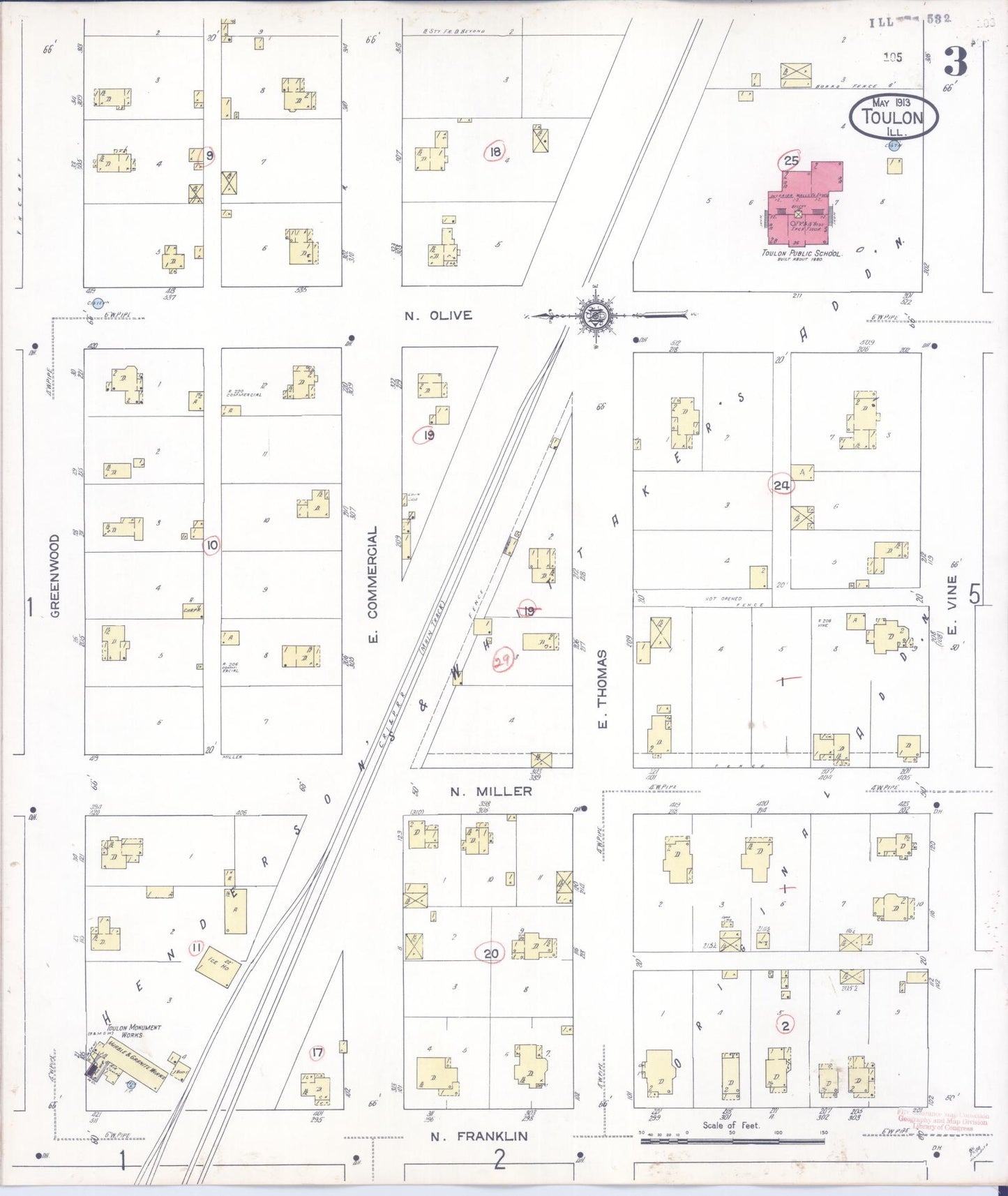 Sanborn Fire Insurance Map from Toulon, Stark County, Illinois (1913), Sheet #0003 - Complete Map Set gallery image, historic Sanborn map, vintage wall art, Illinois Illinois