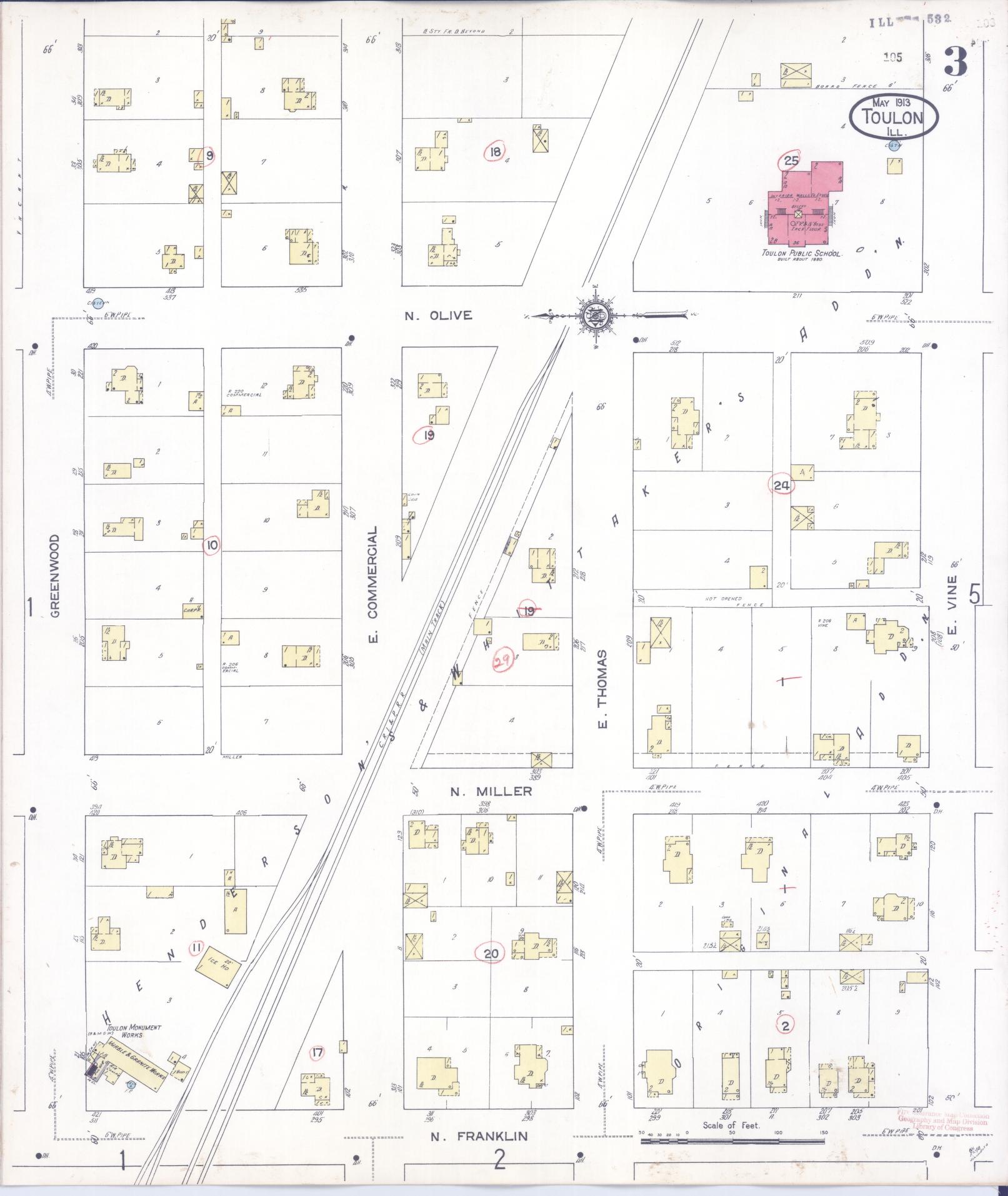 Sanborn Fire Insurance Map from Toulon, Stark County, Illinois (1913), Sheet #0003 - Complete Map Set gallery image, historic Sanborn map, vintage wall art, Illinois Illinois