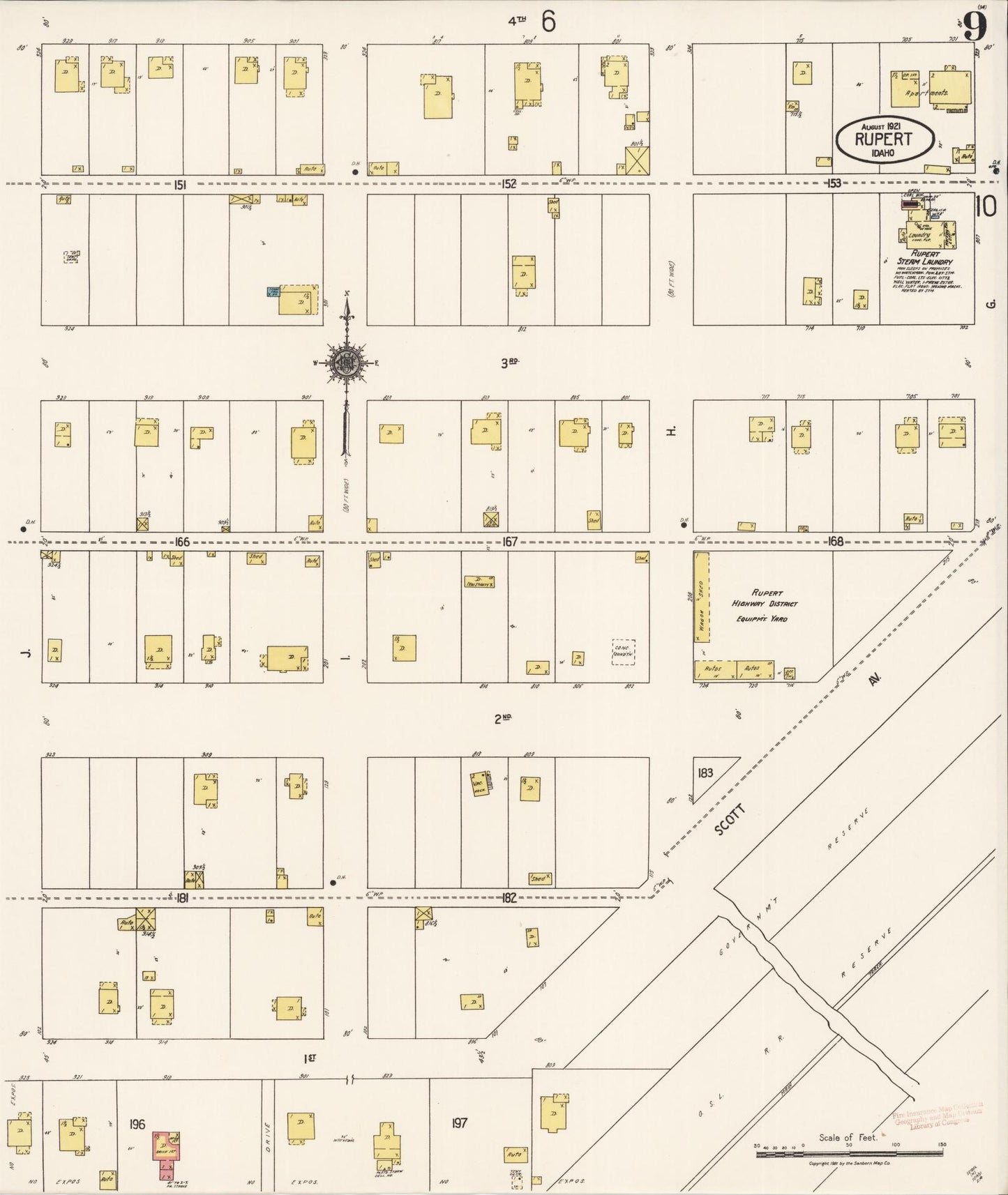Sanborn Fire Insurance Map from Rupert, Minidoka County, Idaho (1921), Sheet #0009 - Complete Map Set gallery image, historic Sanborn map, vintage wall art, Idaho Idaho