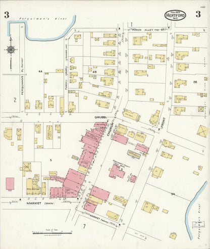 Sanborn Fire Insurance Map from Hertford, Perquimans County, North Carolina (1923), Sheet #0003 - Historic Sanborn Fire Insurance Map Print, vintage old map wall art, antique decor, genealogy gift, North Carolina North Carolina map