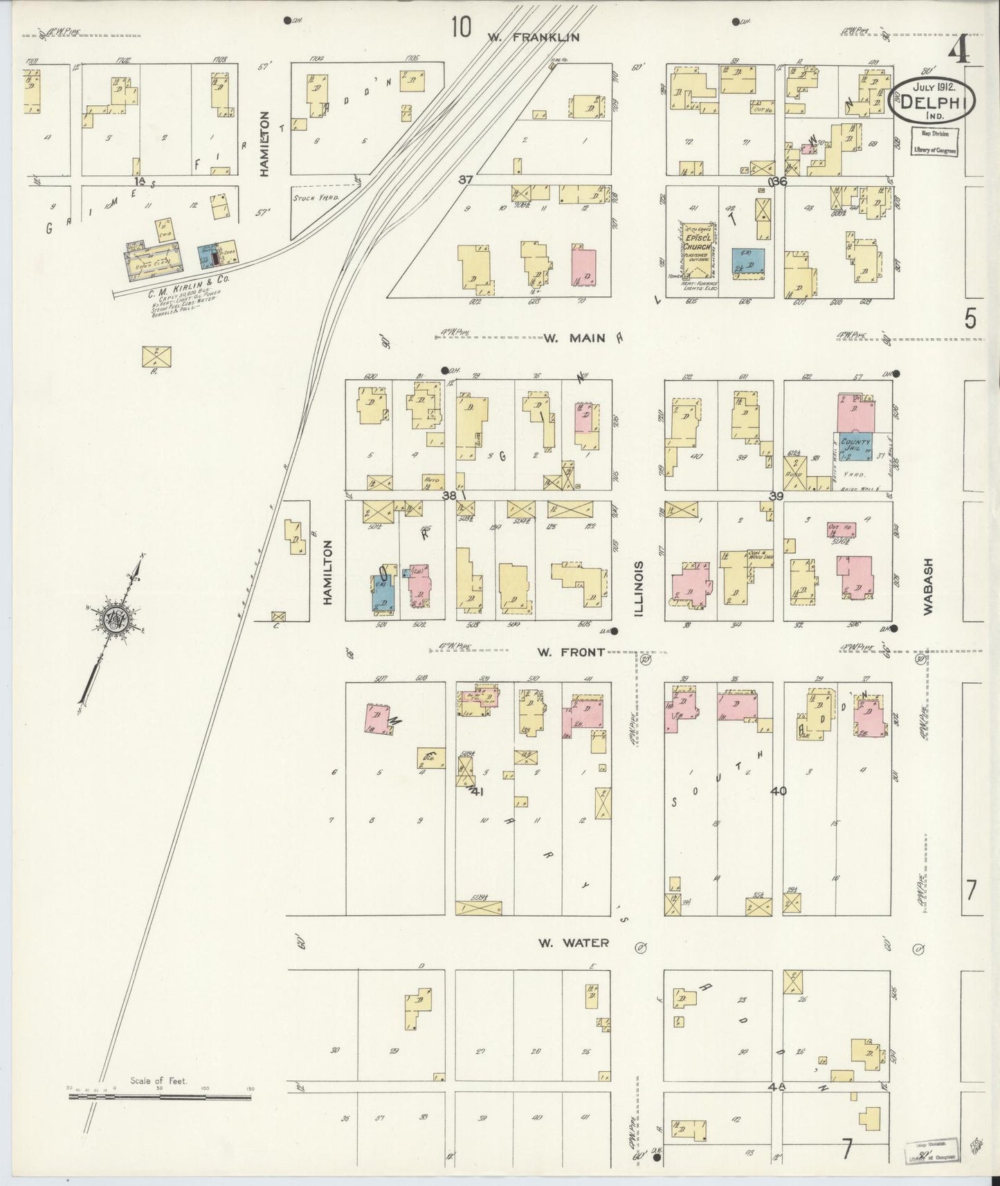 Sanborn Fire Insurance Map from Delphi, Carroll County, Indiana (1912), Sheet #0004 - Historic Sanborn Fire Insurance Map Print, vintage old map wall art, antique decor, genealogy gift, Indiana Indiana map
