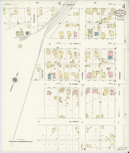 Sanborn Fire Insurance Map from Delphi, Carroll County, Indiana (1912), Sheet #0004 - Historic Sanborn Fire Insurance Map Print, vintage old map wall art, antique decor, genealogy gift, Indiana Indiana map