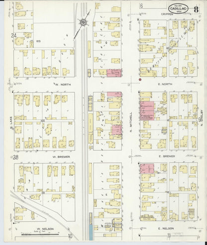 Sanborn Fire Insurance Map from Cadillac, Wexford County, Michigan (1914), Sheet #0008 - Complete Map Set gallery image, historic Sanborn map, vintage wall art, Michigan Michigan