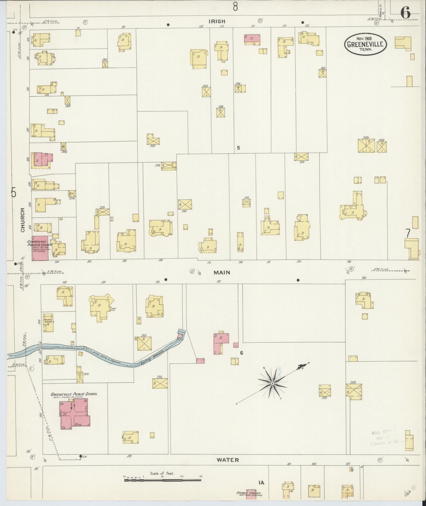 Sanborn Fire Insurance Map from Greeneville, Greene County, Tennessee (1908), Sheet #0006 - Complete Map Set gallery image, historic Sanborn map, vintage wall art, Tennessee Tennessee