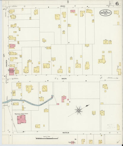 Sanborn Fire Insurance Map from Greeneville, Greene County, Tennessee (1908), Sheet #0006 - Complete Map Set gallery image, historic Sanborn map, vintage wall art, Tennessee Tennessee