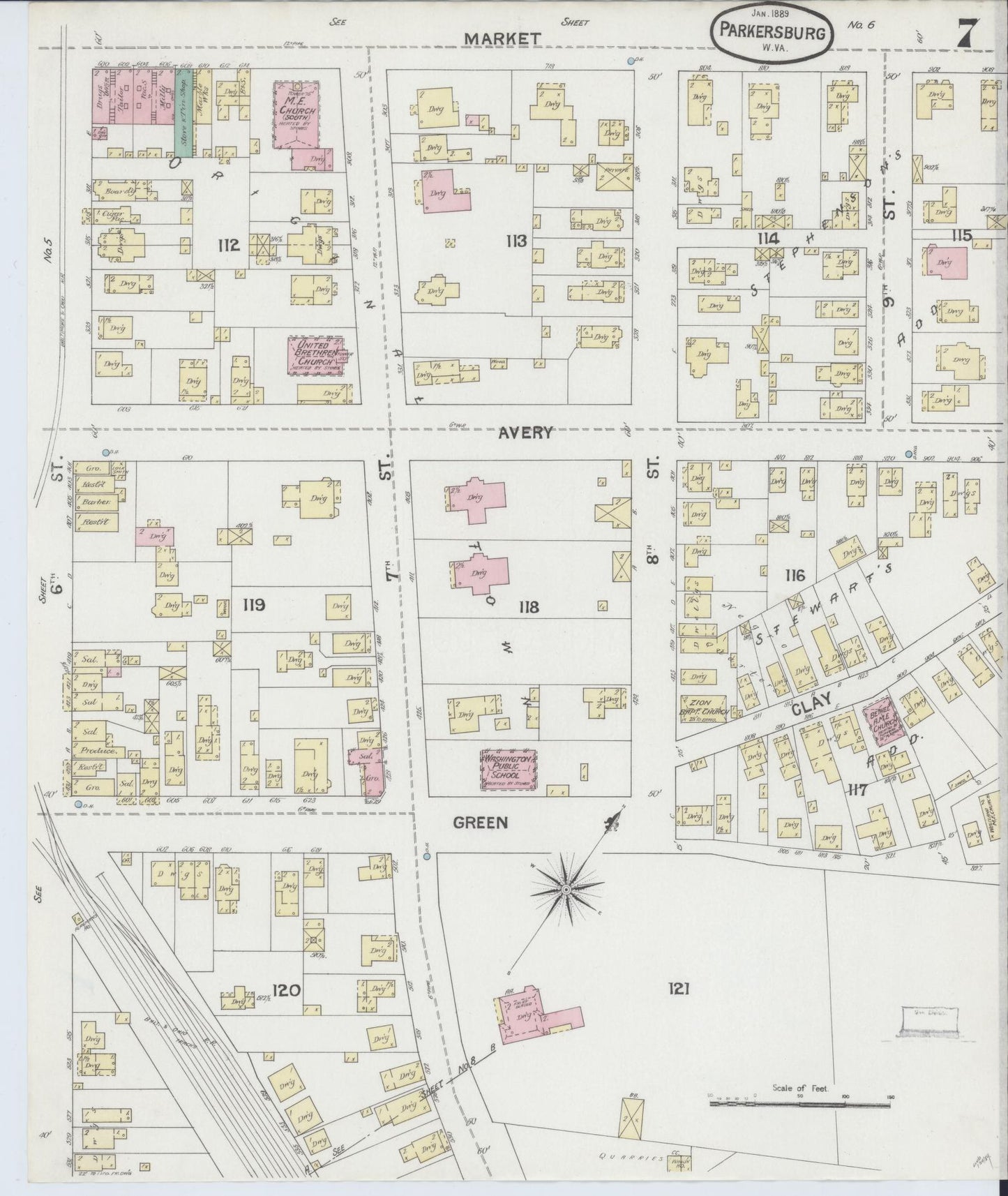 Sanborn Fire Insurance Map from Parkersburg, Wood County, West Virginia (1889), Sheet #0007 - Complete Map Set gallery image, historic Sanborn map, vintage wall art, West Virginia West Virginia