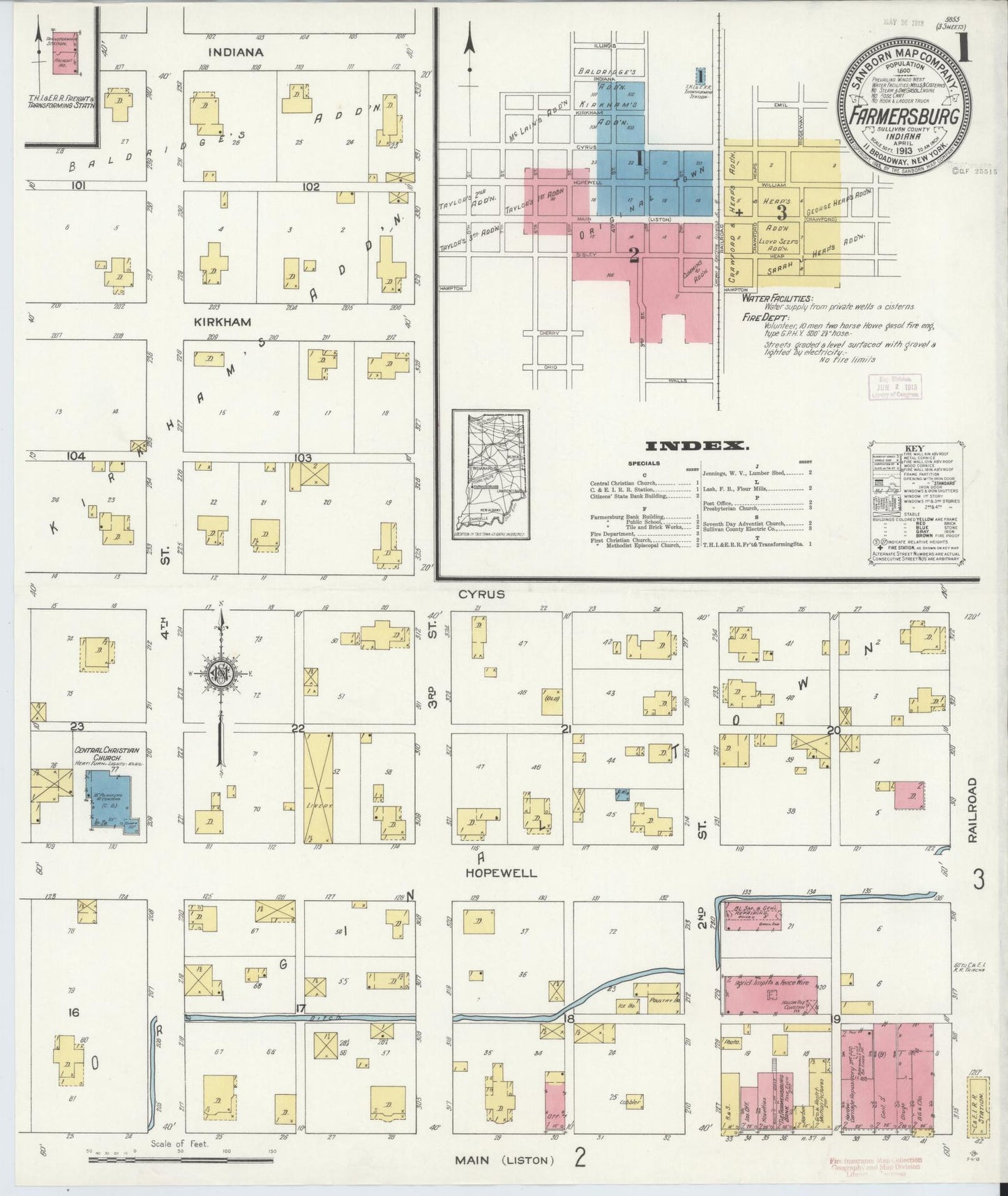 Sanborn Fire Insurance Map from Farmersburg, Sullivan County, Indiana (1913), Sheet #0001 - Complete Map Set gallery image, historic Sanborn map, vintage wall art, Indiana Indiana