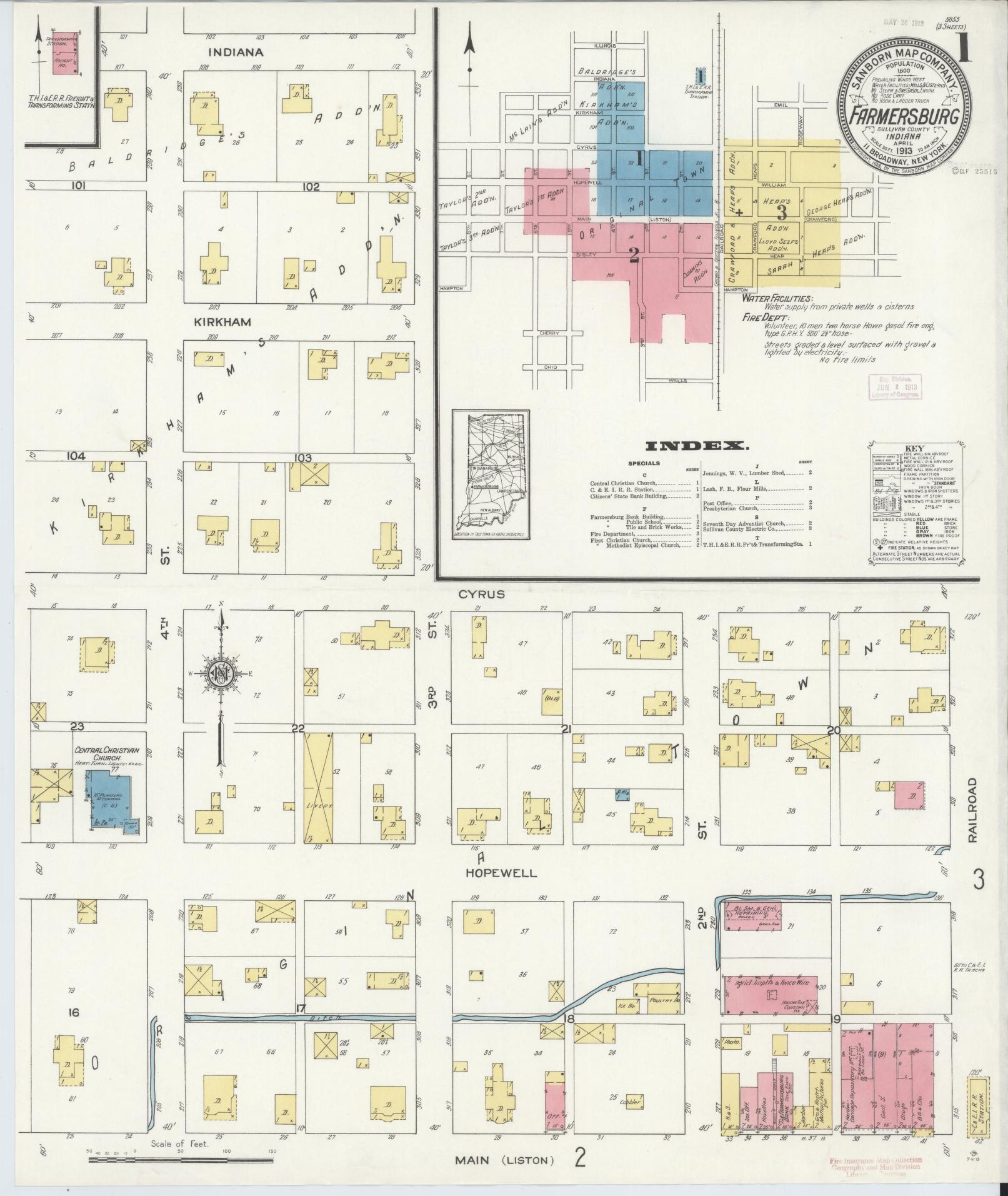 Sanborn Fire Insurance Map from Farmersburg, Sullivan County, Indiana (1913), Sheet #0001 - Complete Map Set gallery image, historic Sanborn map, vintage wall art, Indiana Indiana