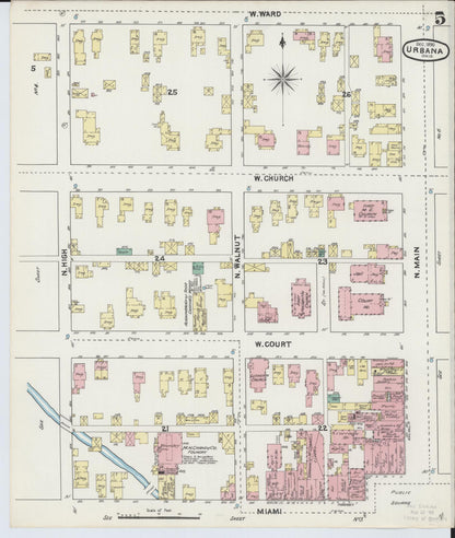 Sanborn Fire Insurance Map from Urbana, Champaign County, Ohio (1890), Sheet #0005 - Historic Sanborn Fire Insurance Map Print, vintage old map wall art, antique decor, genealogy gift, Ohio Ohio map