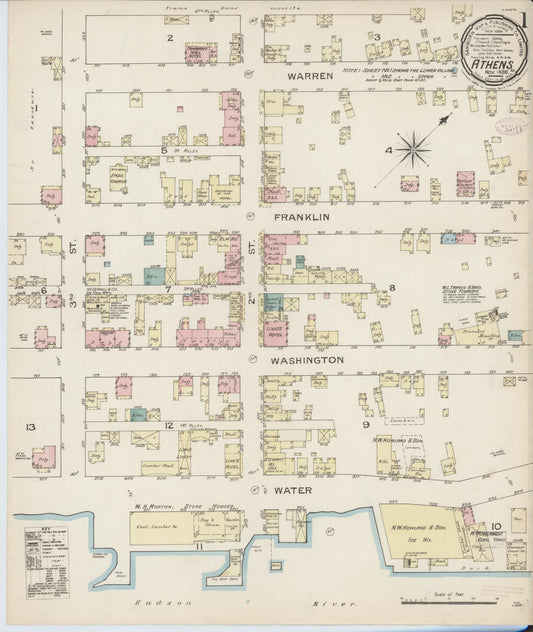 Sanborn Fire Insurance Map from Athens, Greene County, New York (1886), Sheet #0001 - Complete Map Set gallery image, historic Sanborn map, vintage wall art, New York New York