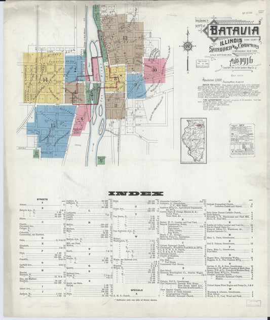 Sanborn Fire Insurance Map from Batavia, Kane County, Illinois (1916), Sheet #0001 - Historic Sanborn Fire Insurance Map Print, vintage old map wall art, antique decor, genealogy gift, Illinois Illinois map