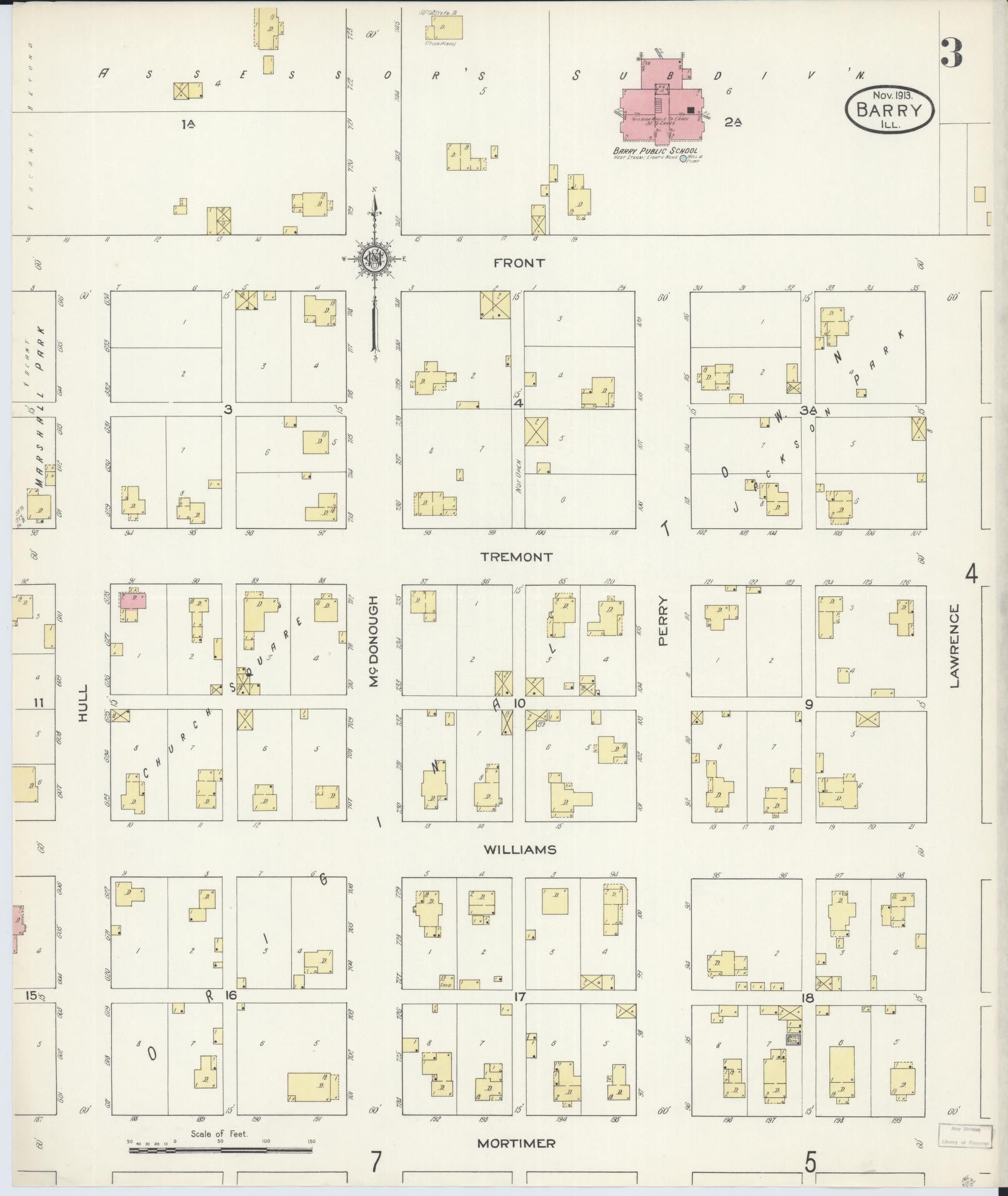Sanborn Fire Insurance Map from Barry, Pike County, Illinois (1913), Sheet #0003 - Historic Sanborn Fire Insurance Map Print, vintage old map wall art, antique decor, genealogy gift, Illinois Illinois map