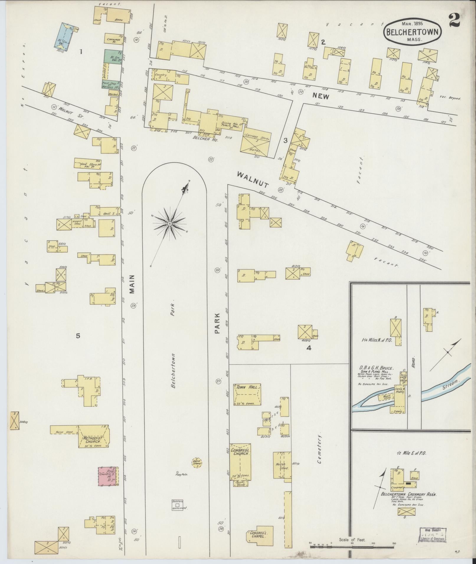 Sanborn Fire Insurance Map from Belchertown, Hampshire County, Massachusetts (1895), Sheet #0002 - Complete Map Set gallery image, historic Sanborn map, vintage wall art, Massachusetts Massachusetts