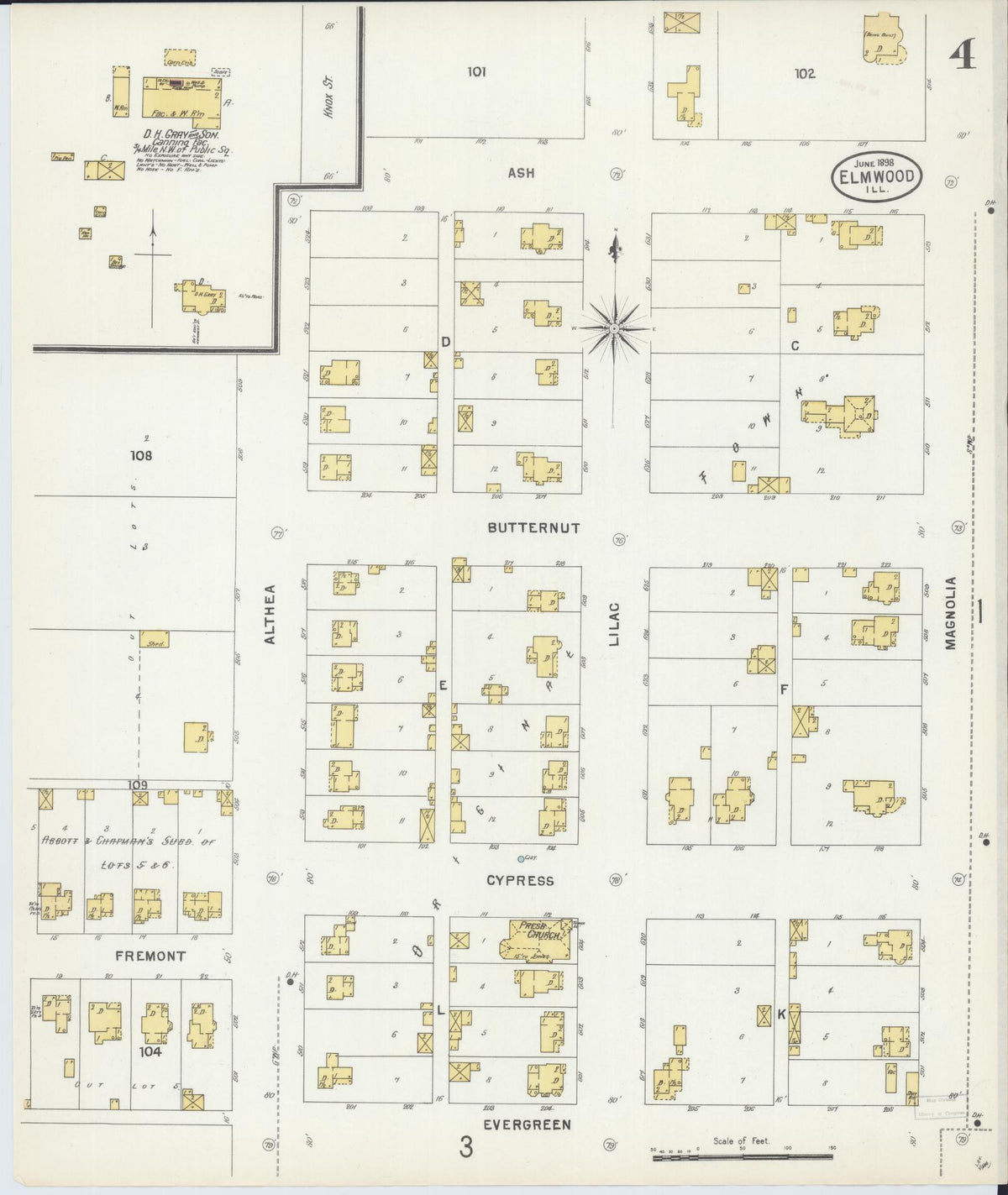Sanborn Fire Insurance Map from Elmwood, Peoria County, Illinois (1898), Sheet #0004 - Complete Map Set gallery image, historic Sanborn map, vintage wall art, Illinois Illinois