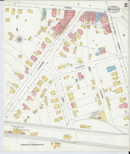 Sanborn Fire Insurance Map from Bellevue, Huron And Sandusky County, Ohio (1899), Sheet #0002 - Historic Sanborn Fire Insurance Map Print, vintage old map wall art, antique decor, genealogy gift, Ohio Ohio map