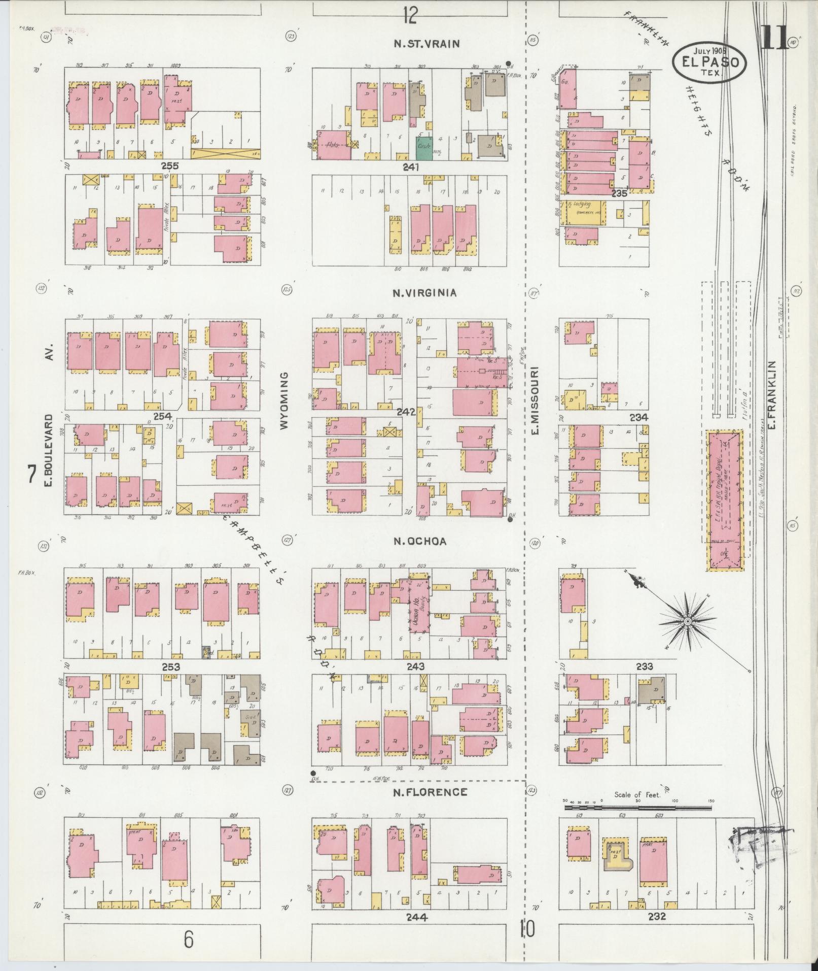Sanborn Fire Insurance Map from El Paso, El Paso County, Texas (1905), Sheet #0011 - Complete Map Set gallery image, historic Sanborn map, vintage wall art, Texas Texas