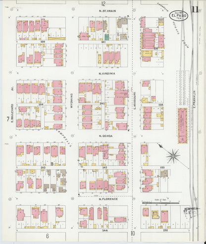 Sanborn Fire Insurance Map from El Paso, El Paso County, Texas (1905), Sheet #0011 - Complete Map Set gallery image, historic Sanborn map, vintage wall art, Texas Texas