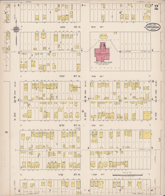 Sanborn Fire Insurance Map from Virginia, Saint Louis County, Minnesota (1921), Sheet #0002 - Historic Sanborn Fire Insurance Map Print, vintage old map wall art, antique decor, genealogy gift, Minnesota Minnesota map