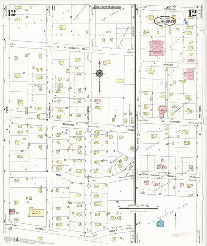 Sanborn Fire Insurance Map from Elmhurst, Du Page County, Illinois (1924), Sheet #0012 - Historic Sanborn Fire Insurance Map Print, vintage old map wall art, antique decor, genealogy gift, Illinois Illinois map