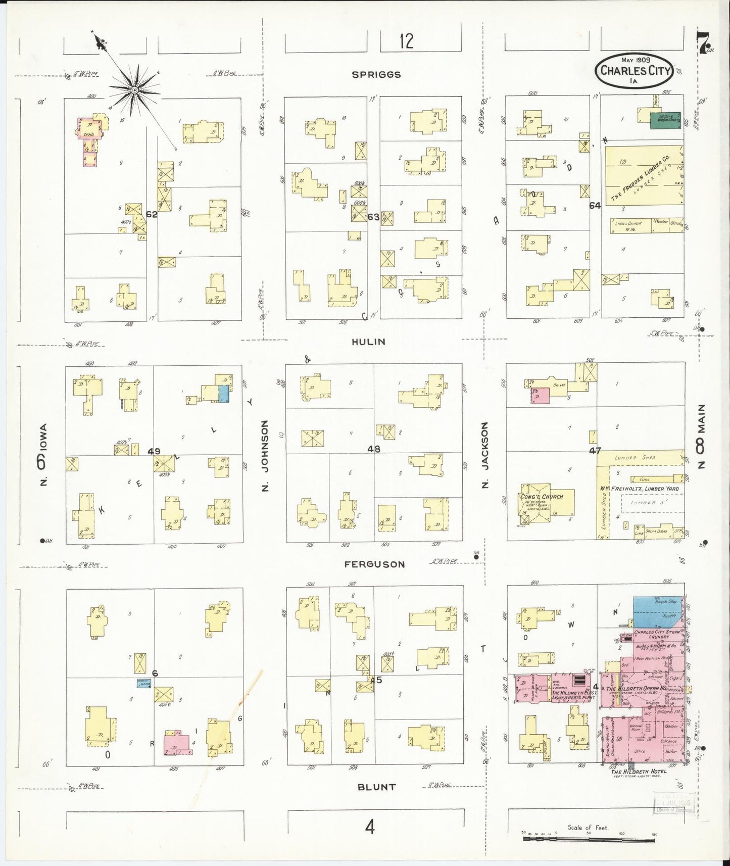 Sanborn Fire Insurance Map from Charles City, Floyd County, Iowa (1909), Sheet #0007 - Historic Sanborn Fire Insurance Map Print, vintage old map wall art