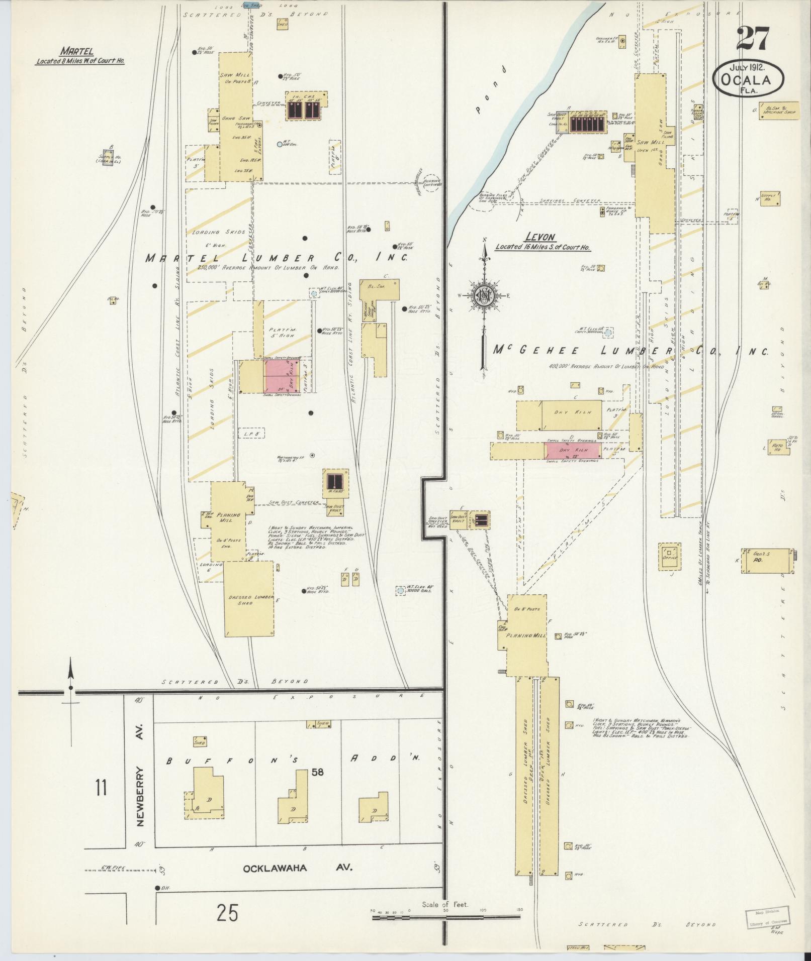 Sanborn Fire Insurance Map from Ocala, Marion County, Florida (1912), Sheet #0027 - Complete Map Set gallery image, historic Sanborn map, vintage wall art, Florida Florida