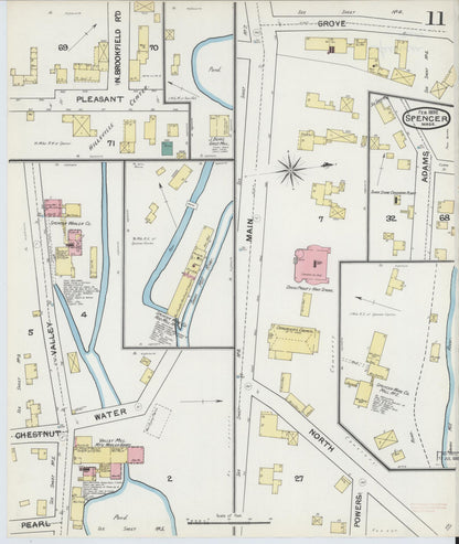 Sanborn Fire Insurance Map from Spencer, Worcester County, Massachusetts (1892), Sheet #0011 - Historic Sanborn Fire Insurance Map Print, vintage old map wall art, antique decor, genealogy gift, Massachusetts Massachusetts map