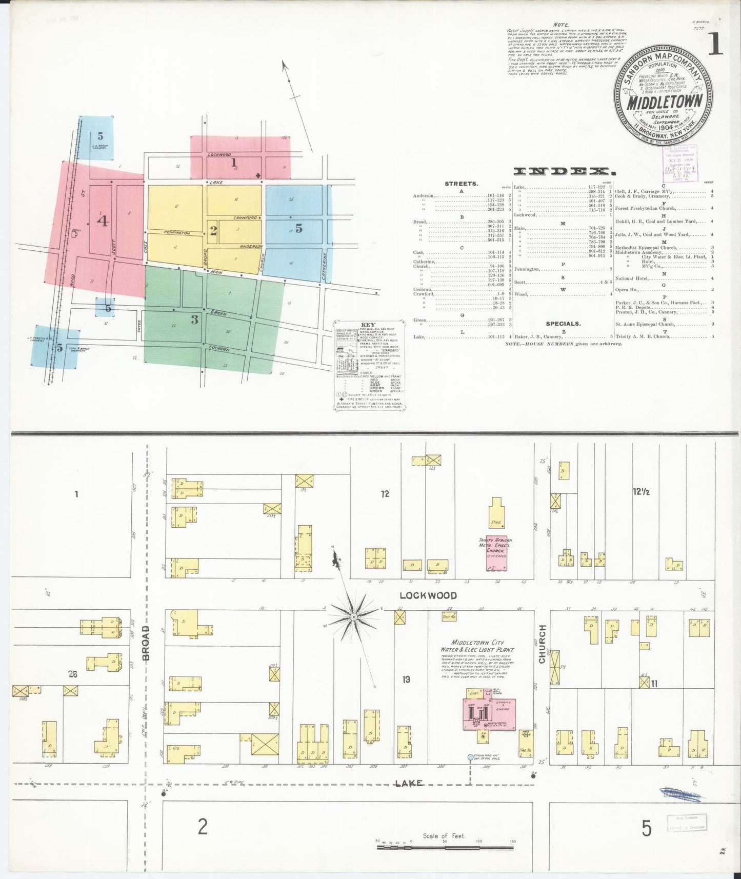 Sanborn Fire Insurance Map from Middletown, New Castle County, Delaware (1904), Sheet #0001 - Historic Sanborn Fire Insurance Map Print, vintage old map wall art, antique decor, genealogy gift, Delaware Delaware map