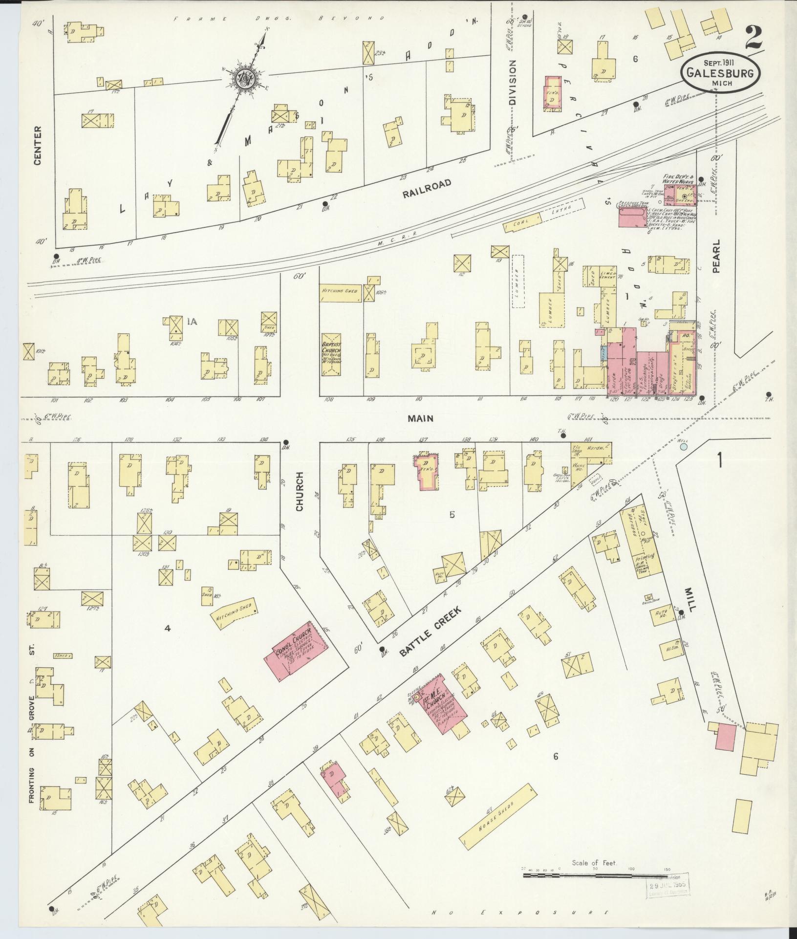 Sanborn Fire Insurance Map from Galesburg, Kalamazoo County, Michigan (1911), Sheet #0002 - Complete Map Set gallery image, historic Sanborn map, vintage wall art, Michigan Michigan