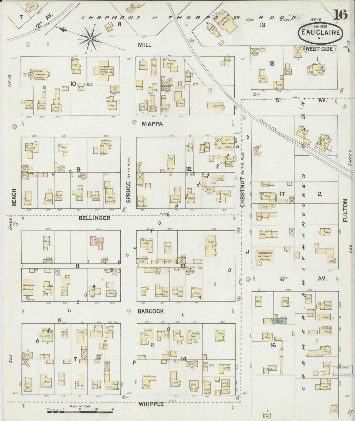Sanborn Fire Insurance Map from Eau Claire, Eau Claire County, Wisconsin (1889), Sheet #0016 - Complete Map Set gallery image, historic Sanborn map, vintage wall art, Wisconsin Wisconsin