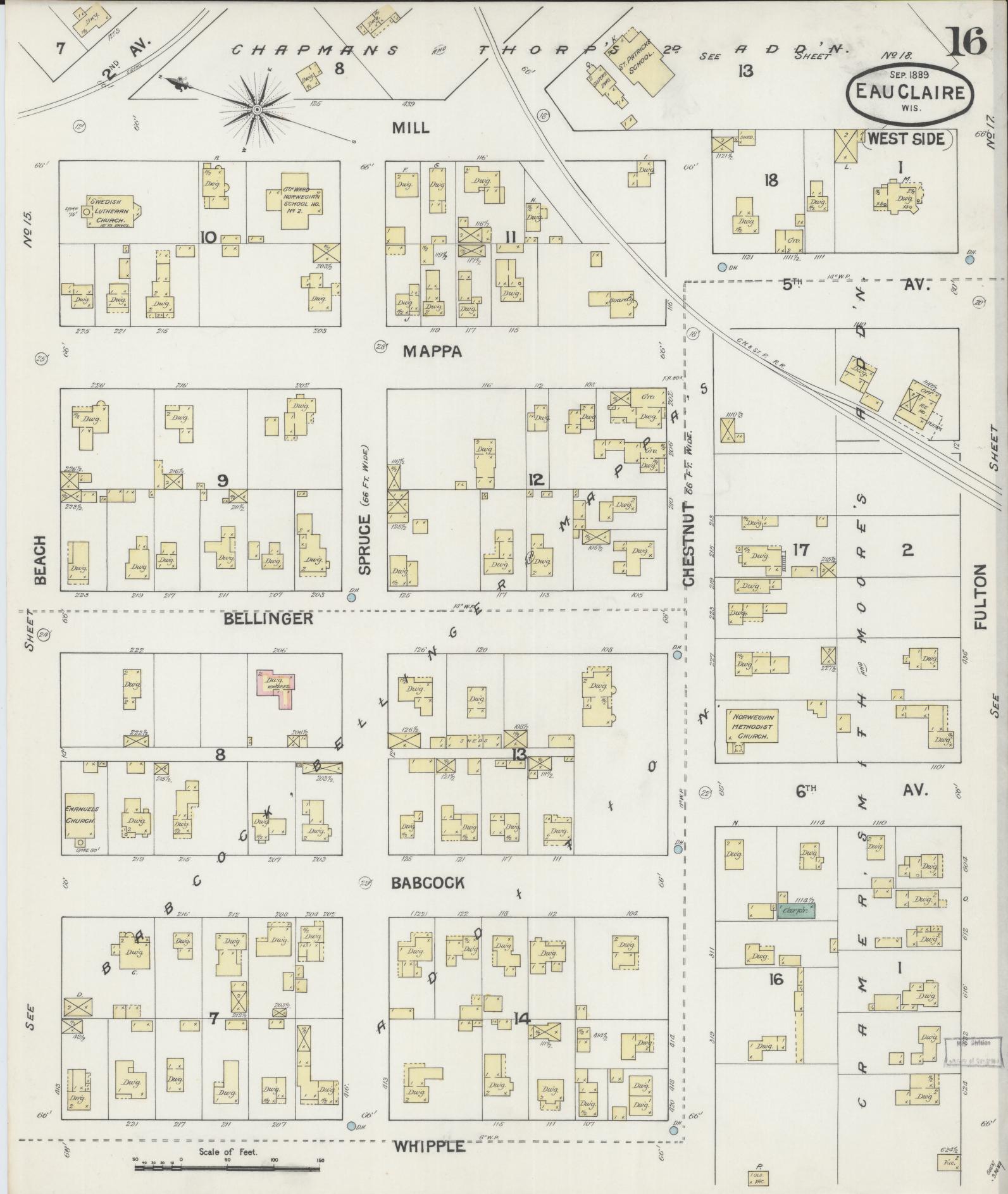 Sanborn Fire Insurance Map from Eau Claire, Eau Claire County, Wisconsin (1889), Sheet #0016 - Complete Map Set gallery image, historic Sanborn map, vintage wall art, Wisconsin Wisconsin