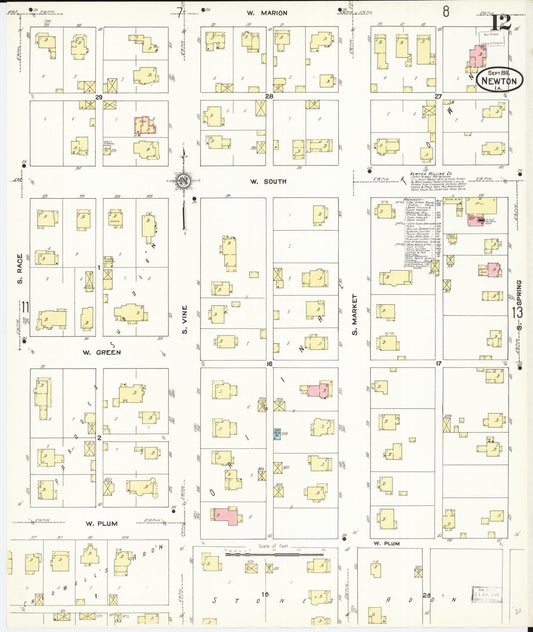 Sanborn Fire Insurance Map from Newton, Jasper County, Iowa (1911), Sheet #0012 - Historic Sanborn Fire Insurance Map Print, vintage old map wall art