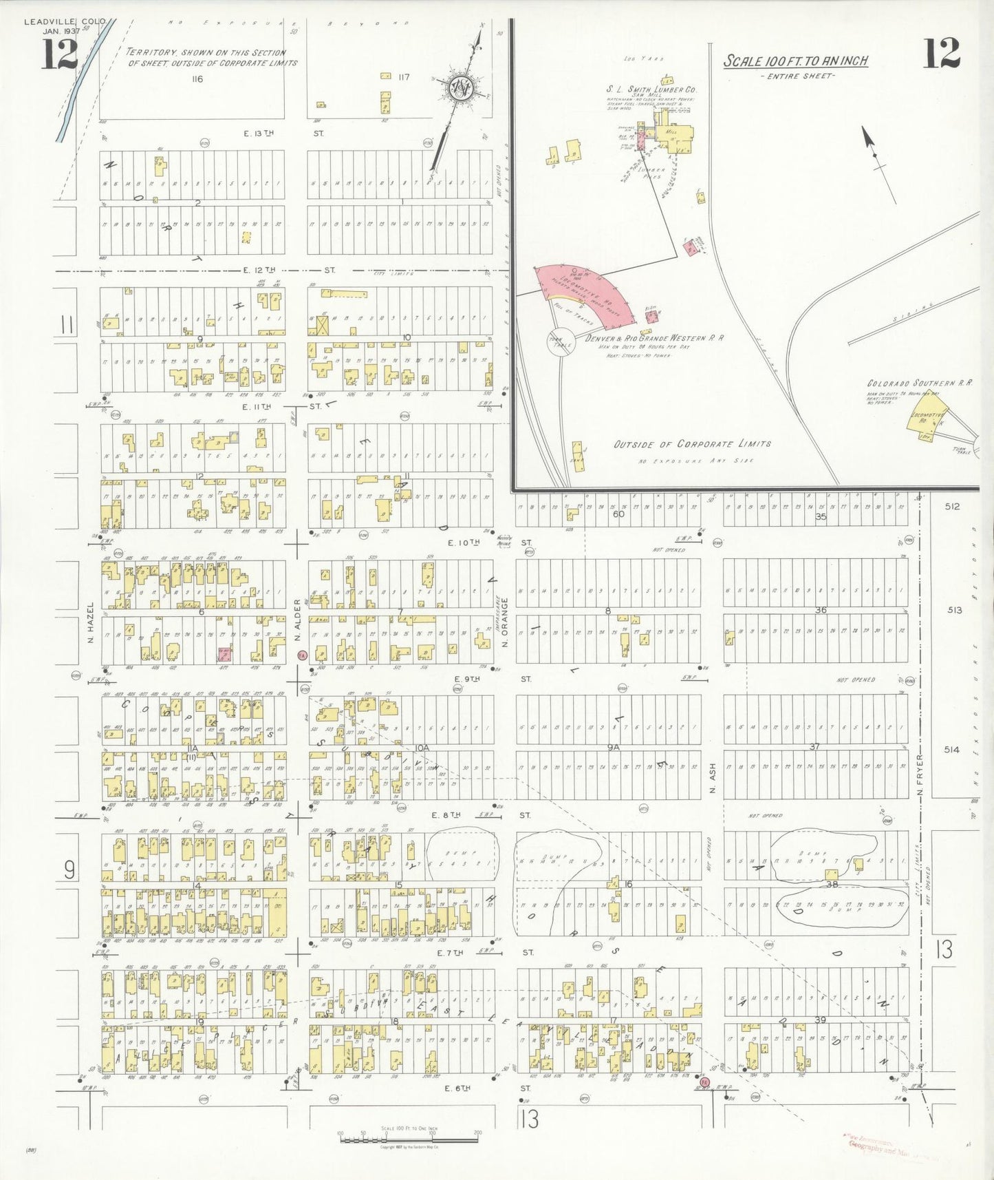 Sanborn Fire Insurance Map from Leadville, Lake County, Colorado (1937), Sheet #0012 - Complete Map Set gallery image, historic Sanborn map, vintage wall art, Colorado Colorado
